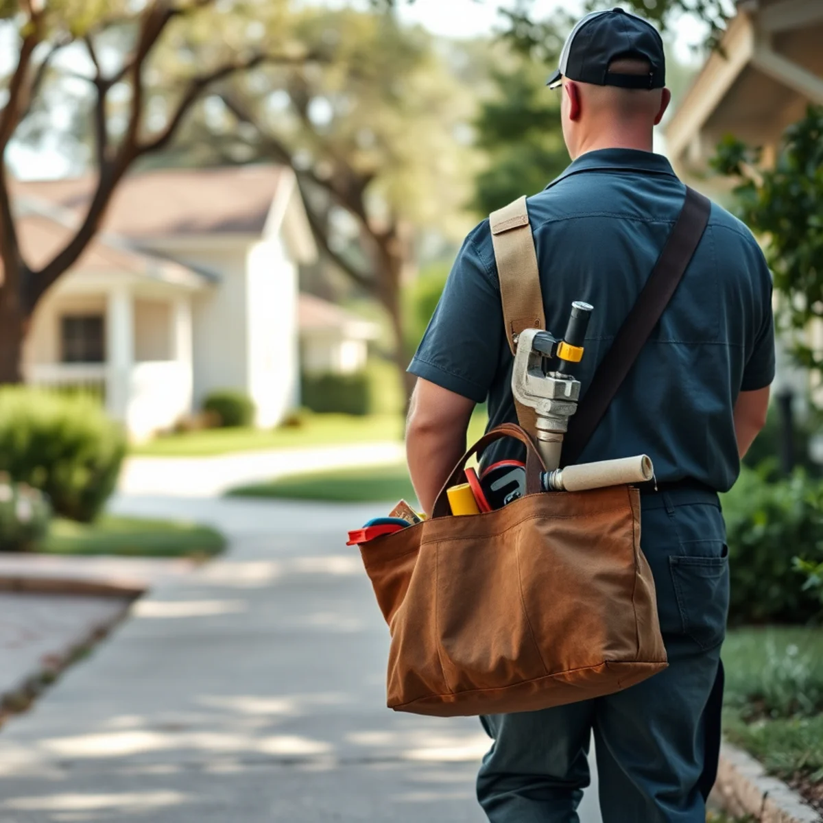 League City Pro Plumbing service vehicle in a residential neighborhood in Highlands TX