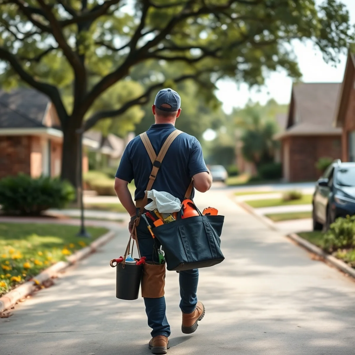 League City Pro Plumbing service vehicle in a residential neighborhood in Richwood TX