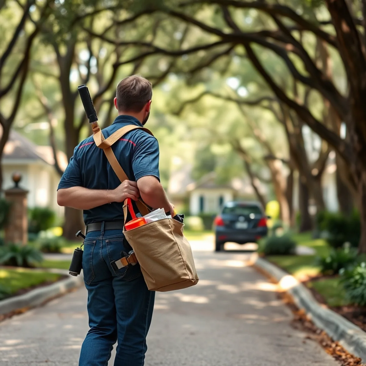 League City Pro Plumbing service vehicle in a residential neighborhood in The Woodlands TX
